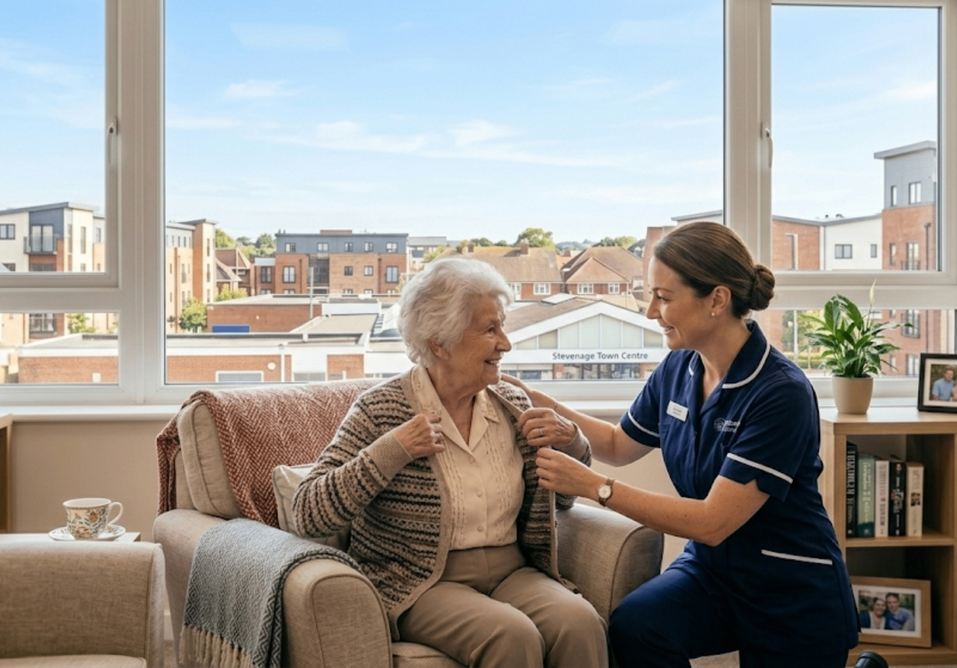 Bridgecare Solutions carer providing home care support to elderly woman in Stevenage Hertfordshire
